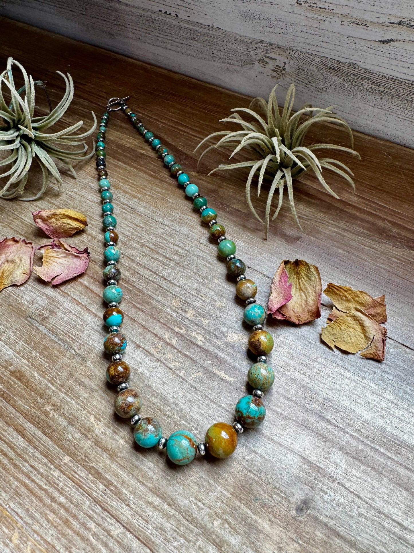 24-Inch Graduated Turquoise Necklace with Sterling Silver Saucers – One-of-a-Kind