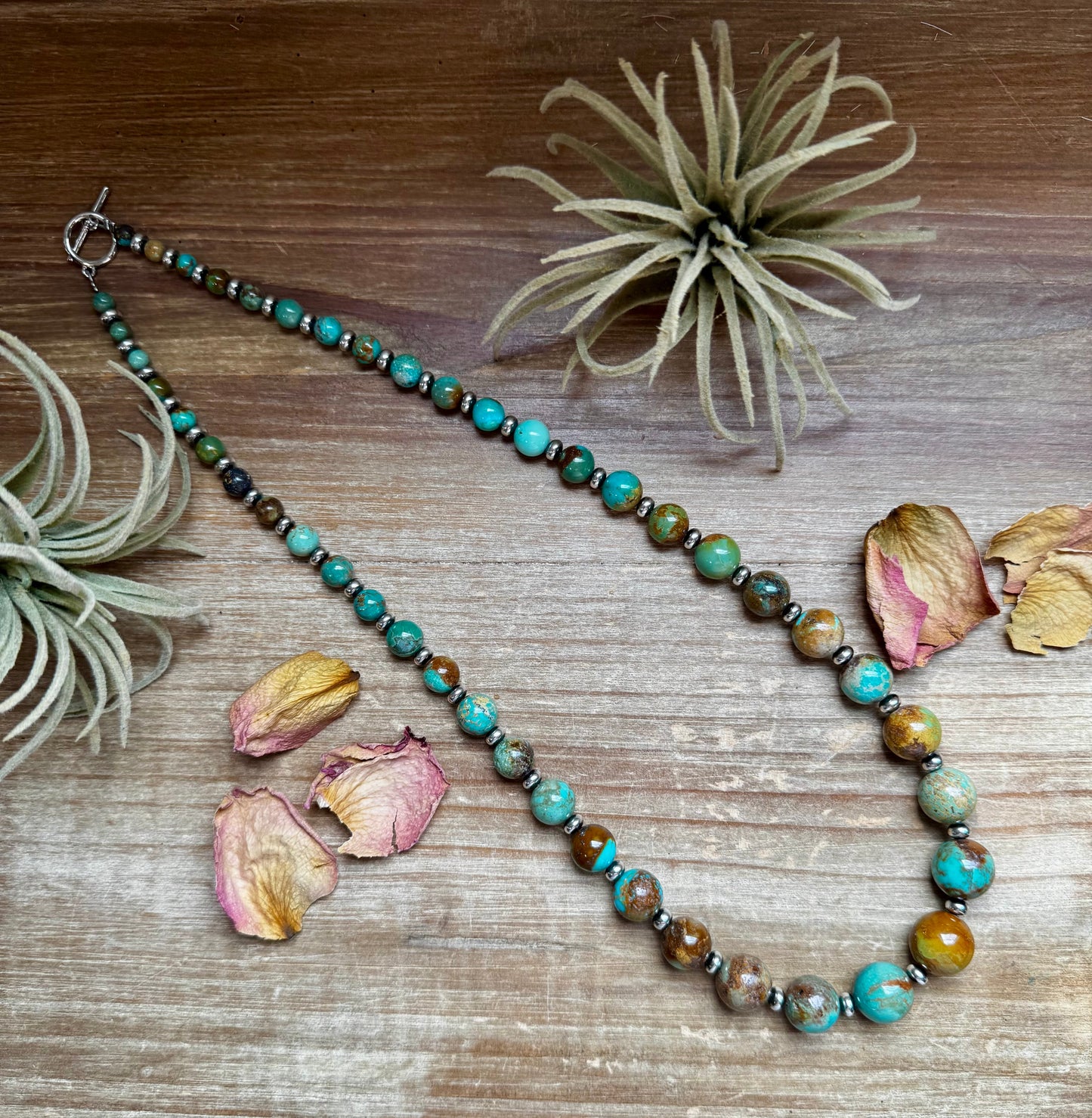 24-Inch Graduated Turquoise Necklace with Sterling Silver Saucers – One-of-a-Kind