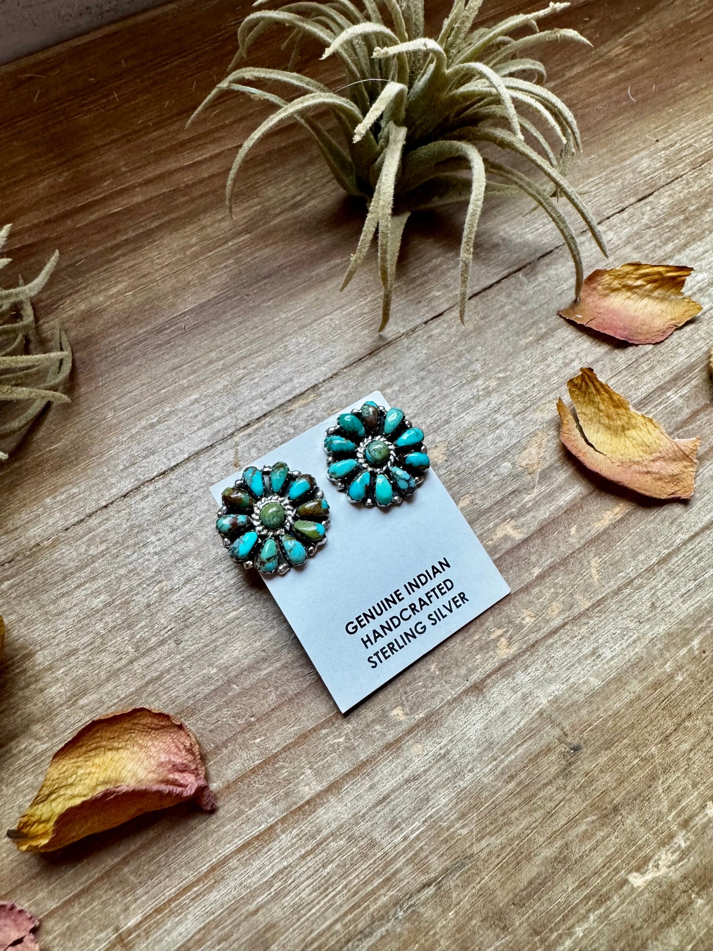 Cluster Earrings – Genuine Turquoise & Sterling Silver