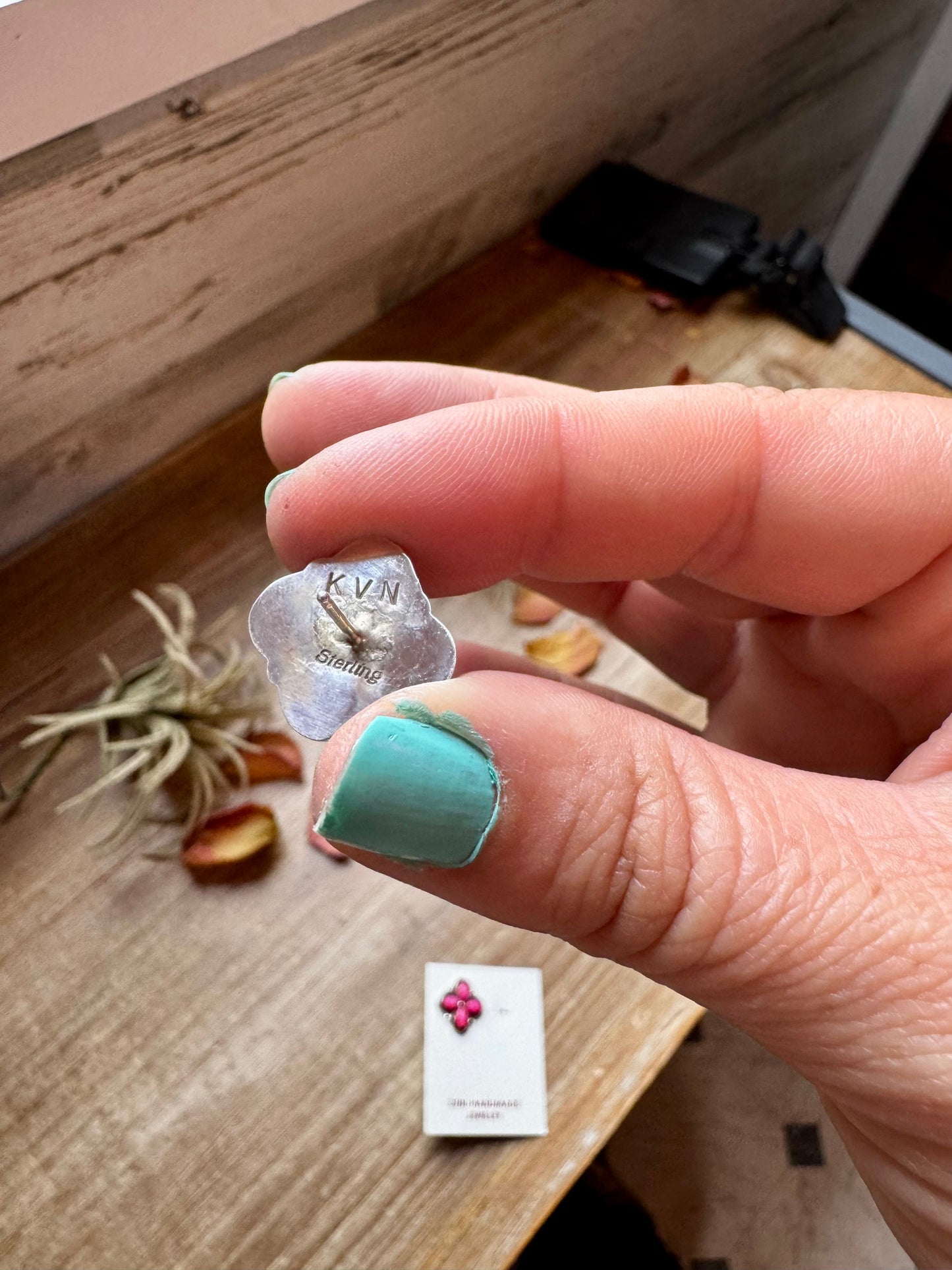 Zuni Stud Earrings – Pink Opal & Sterling Silver