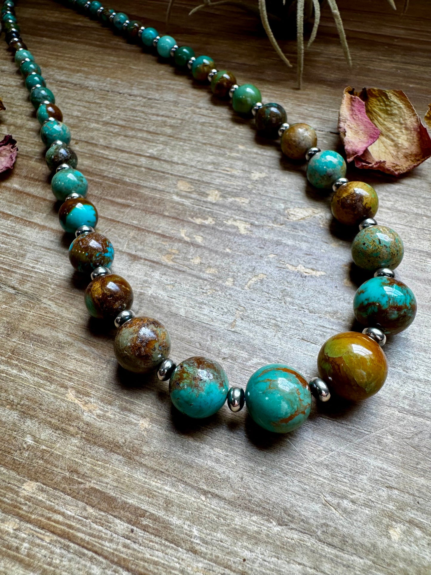 24-Inch Graduated Turquoise Necklace with Sterling Silver Saucers – One-of-a-Kind