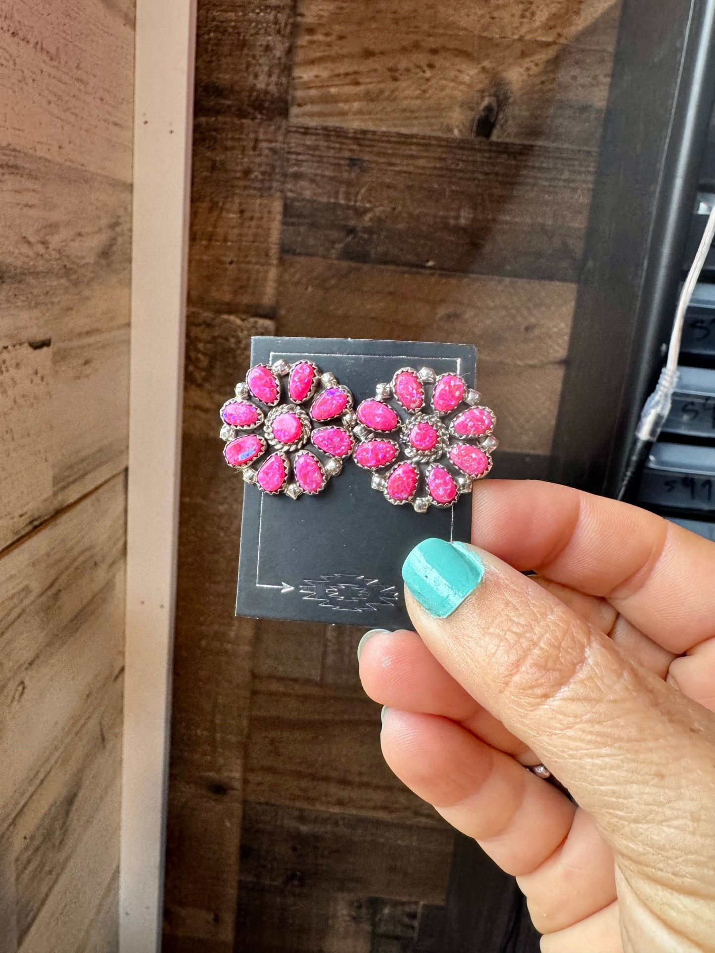 Cluster Earrings – Pink Opal & Sterling Silver