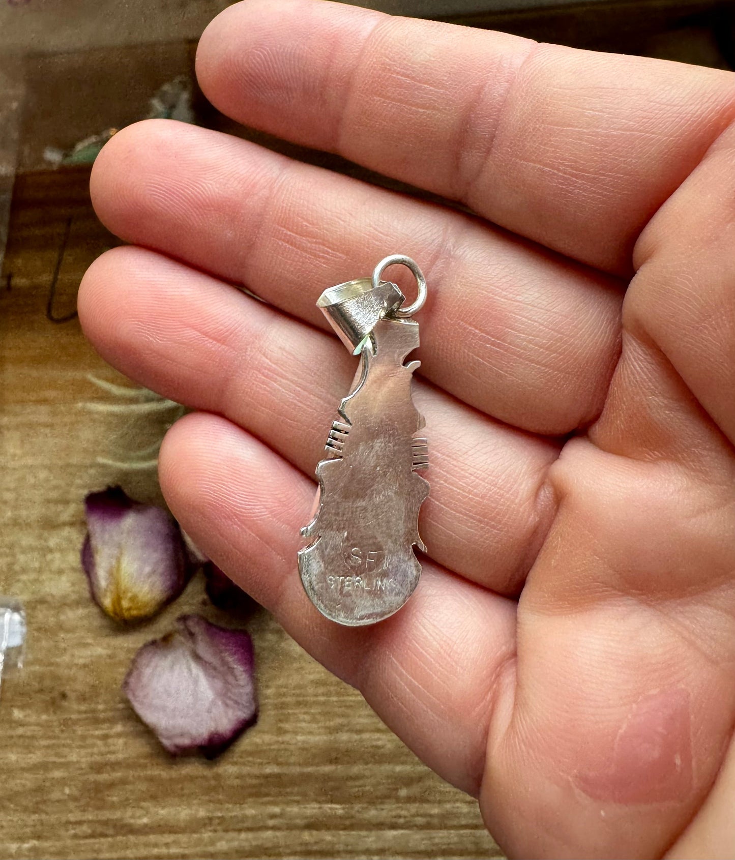 Teardrop Pendant with Kingman Turquoise – Option 4 – Sterling Silver – Native Made by SF – Fits 5mm