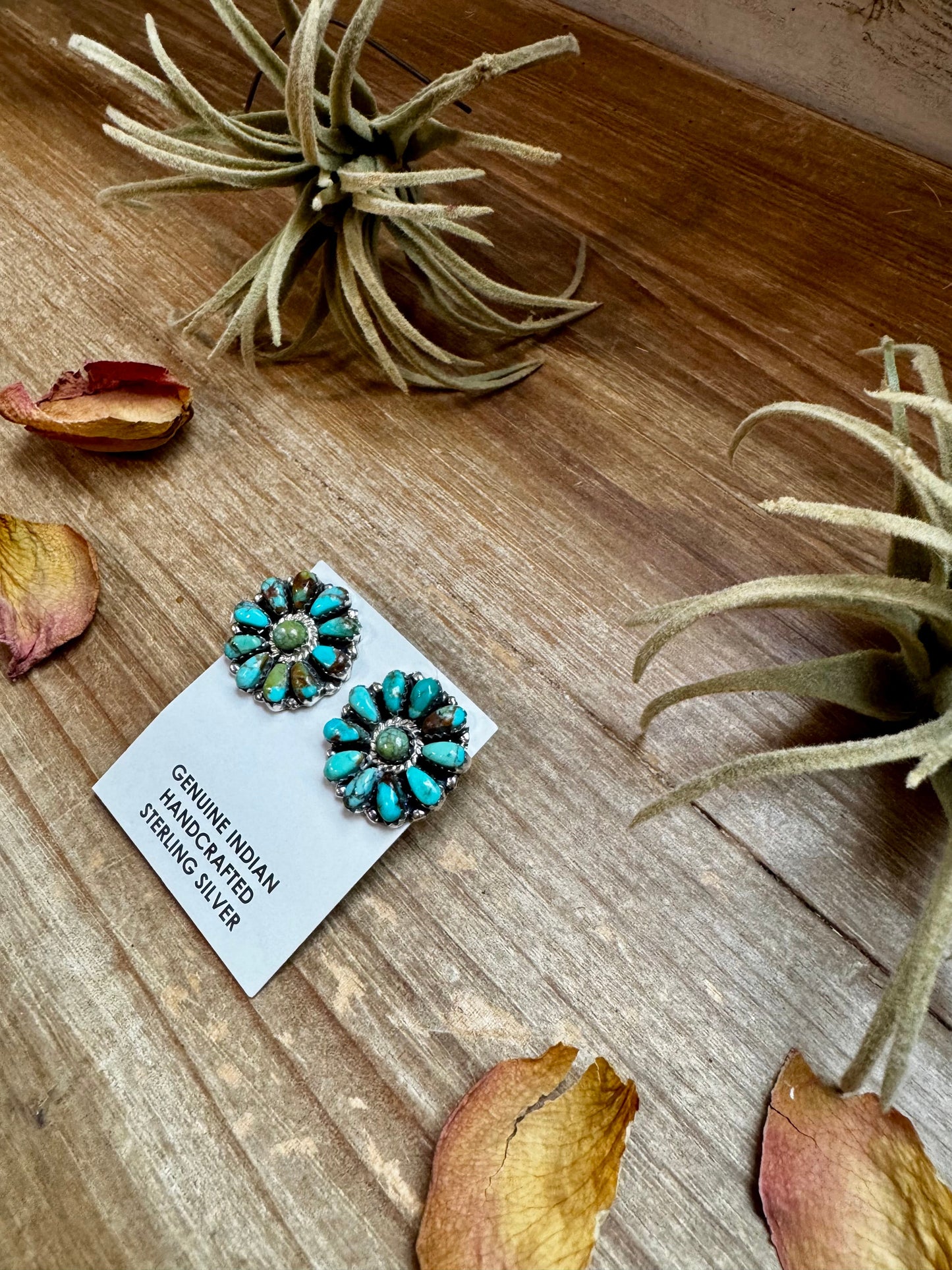 Cluster Earrings – Genuine Turquoise & Sterling Silver