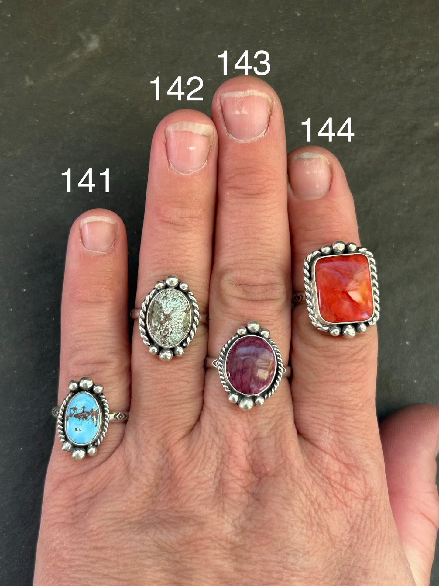142 - Sterling Silver Dry Creek Turquoise Medicine Man Eye Stamped Stacking Ring by Jason Ogg