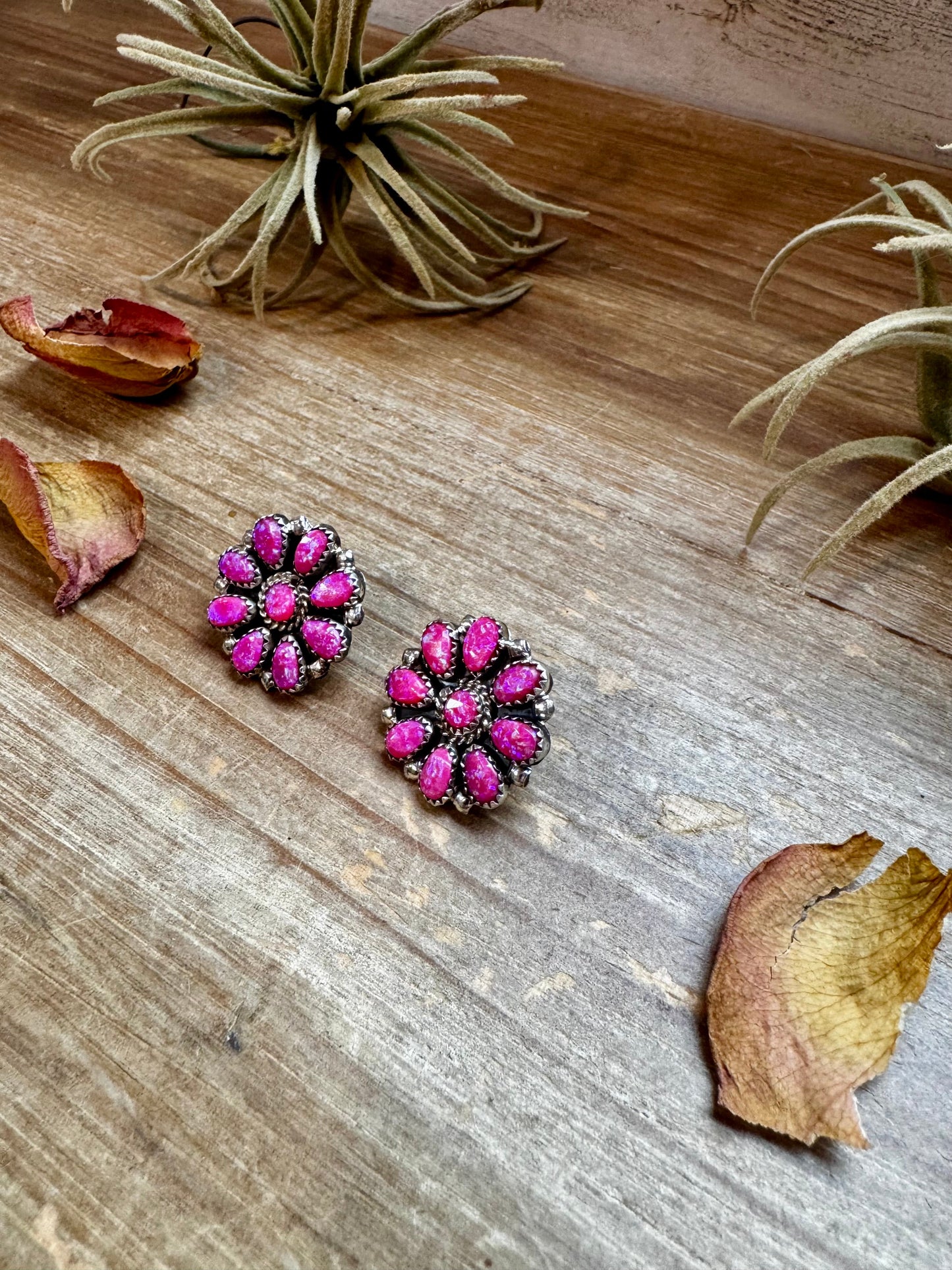 Cluster Earrings – Pink Opal & Sterling Silver