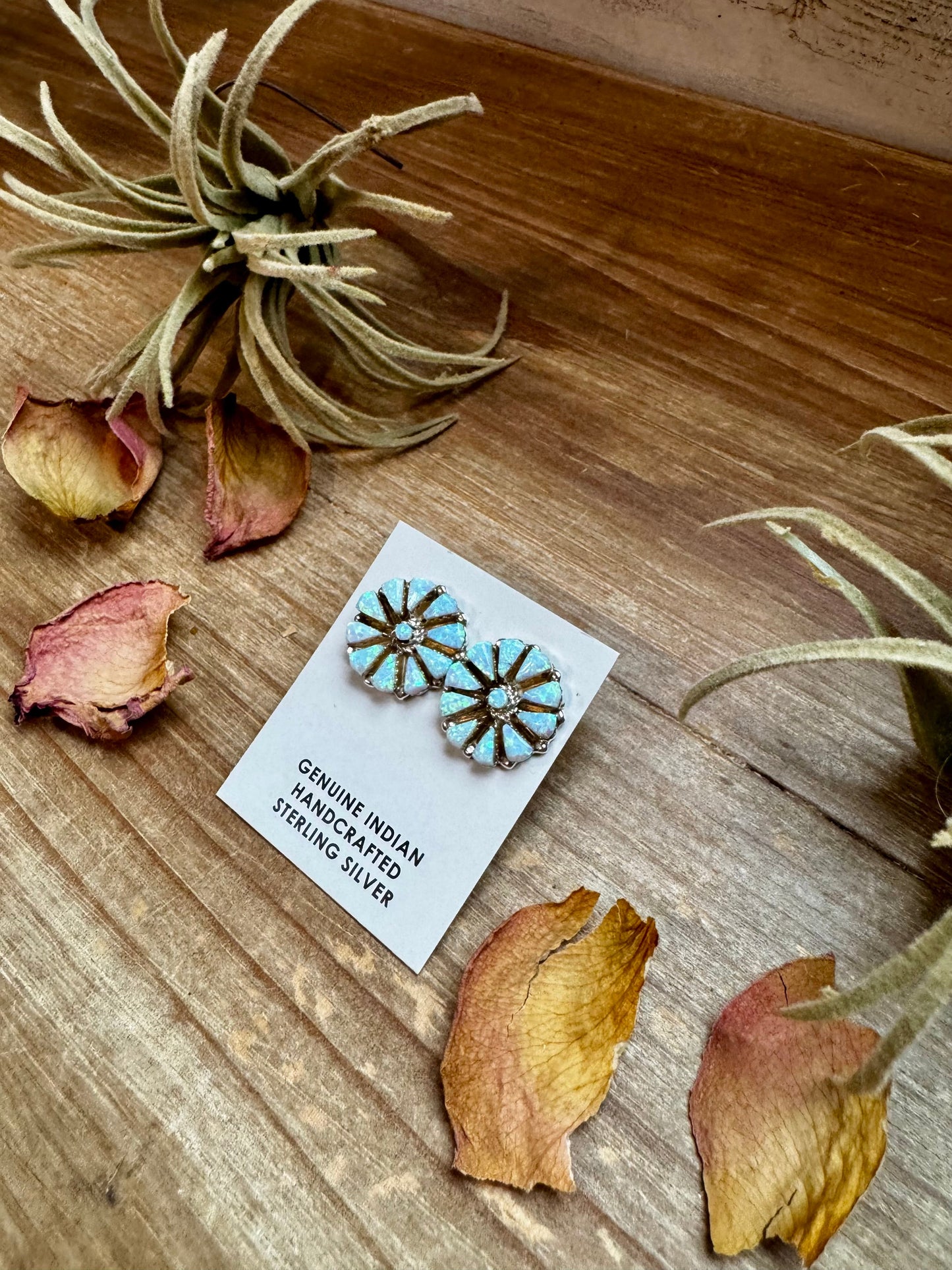 Cluster Earrings – White Opal & Sterling Silver