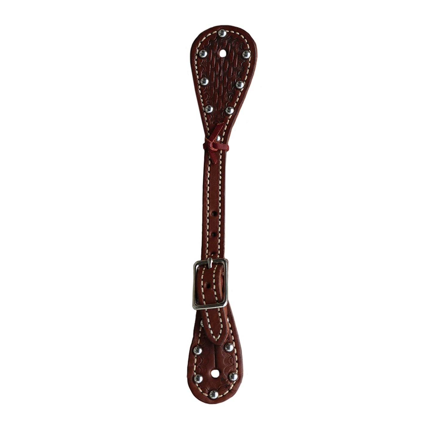 370-CHKP Youth spur straps chocolate leather basket tooled with spots
