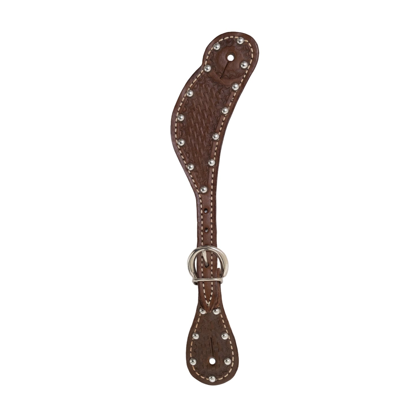 382-CHKP Ladies spur straps chocolate leather basket tooled with spots