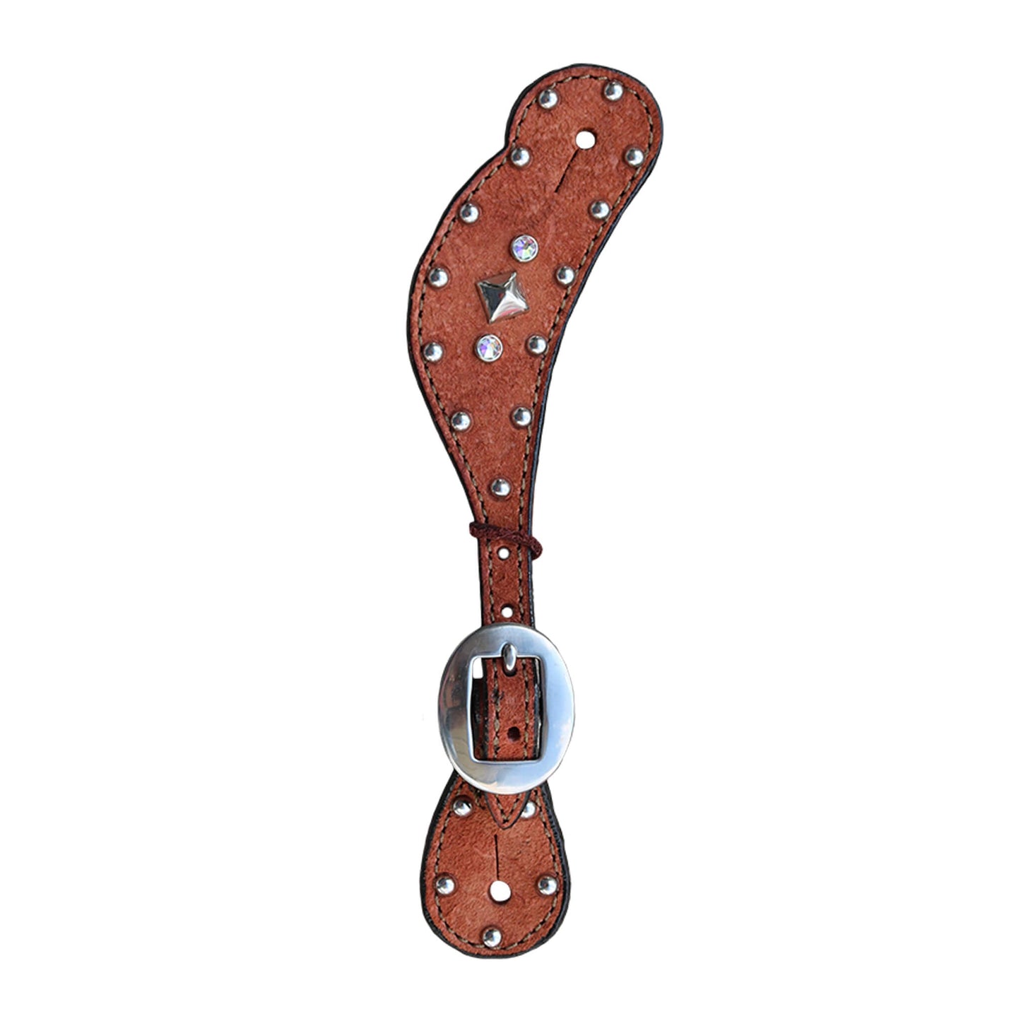 382-ROT Ladies spur straps rough out toast leather with crystals and spots