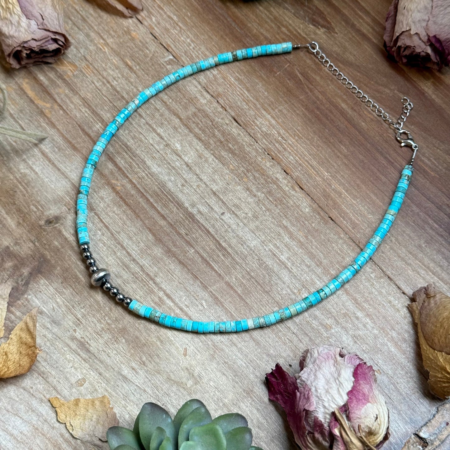 Variscite Heishi Necklace – 15" Best seller