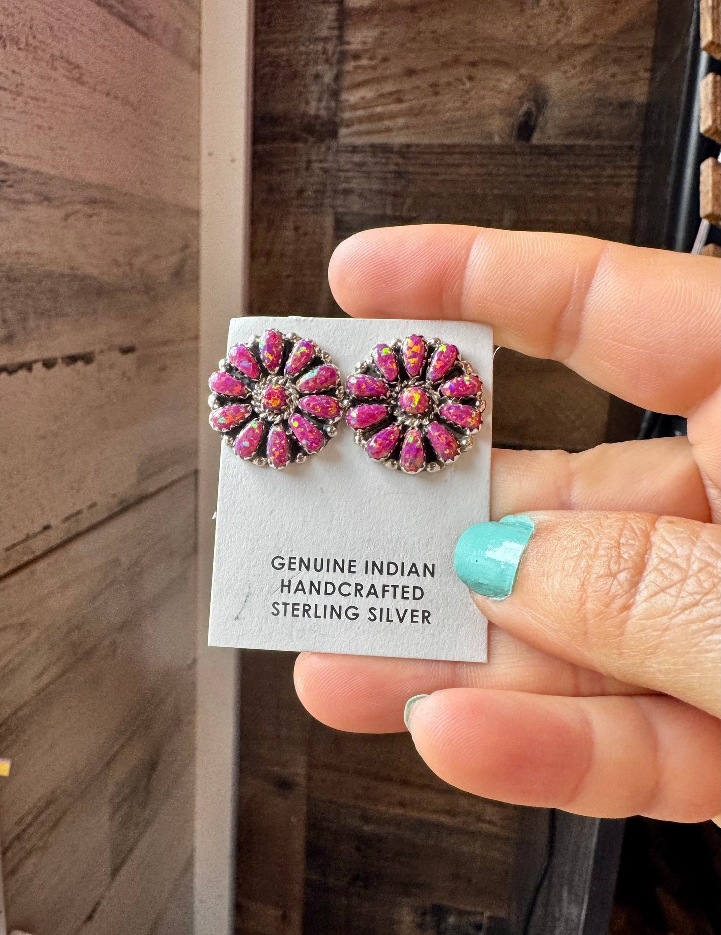 Cluster Earrings – Dark Pink Opal & Sterling Silver