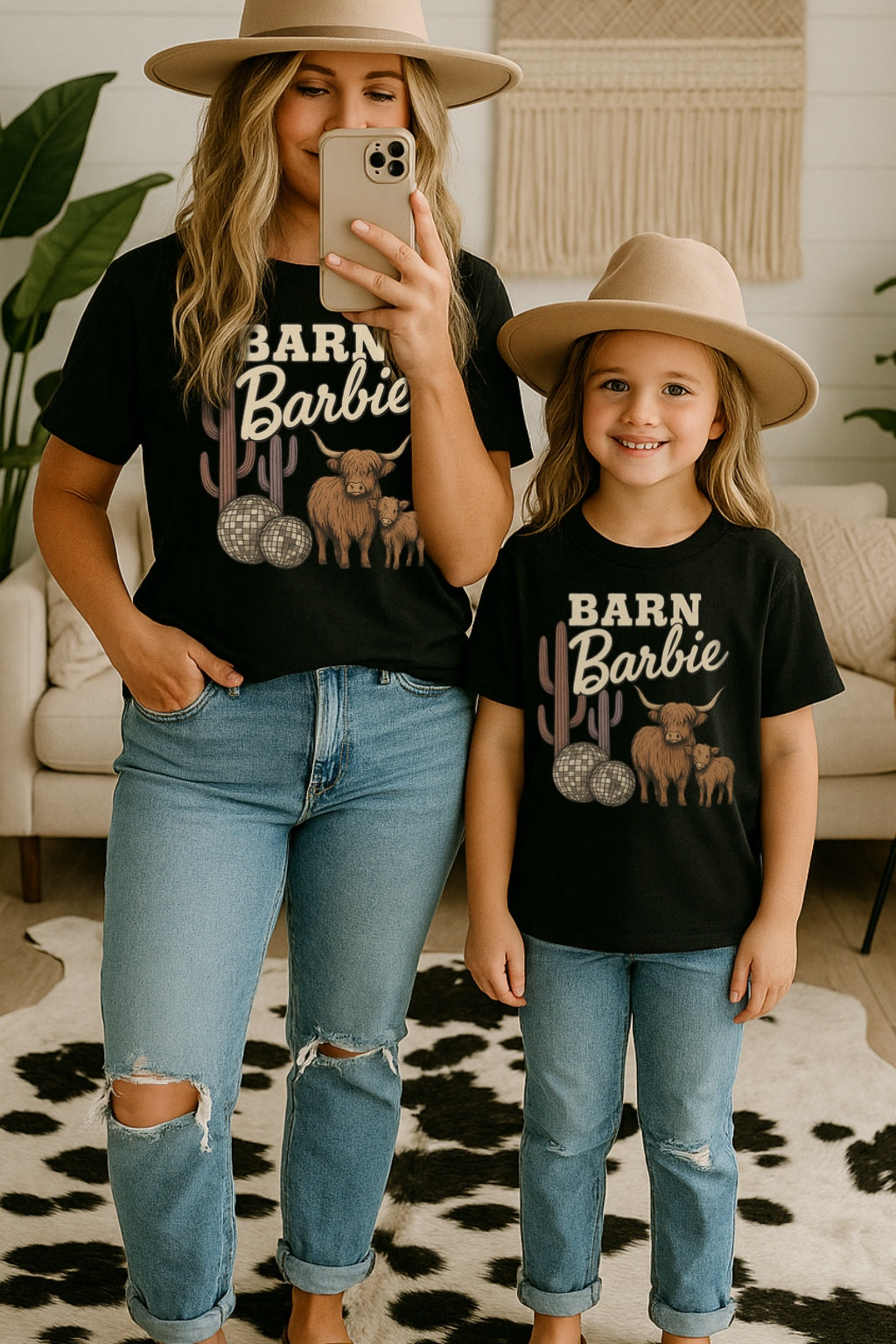 Barn Barbie Kids & Adult Gildan Black Shirt – Graphic Tee, Long Sleeve & Crewneck