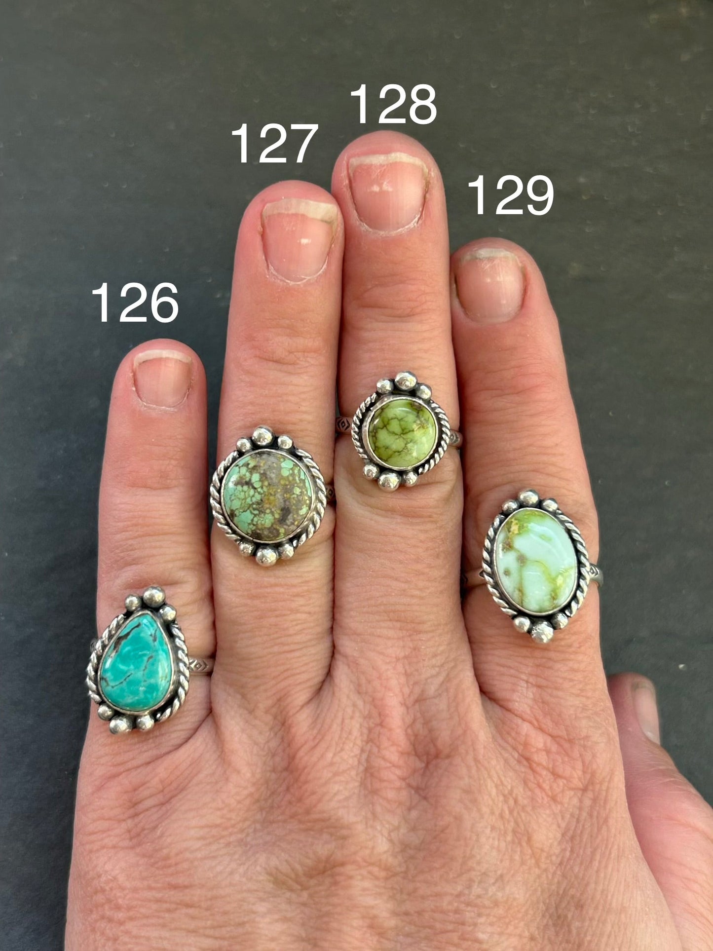 126 - Sterling Silver Tyrone Turquoise Medicine Man Eye Stamped Stacking Ring by Jason Ogg