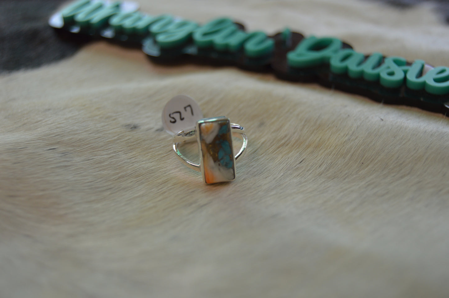 Size 7 Spiny Oyster & Turquoise Ring