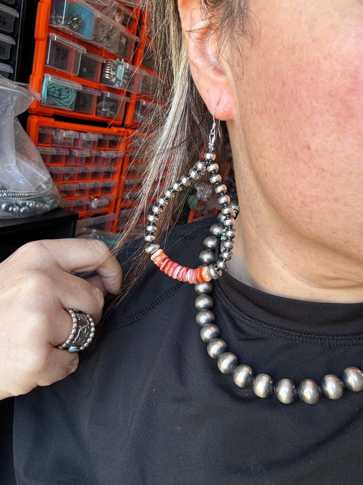 Teardrops Earrings - American Rodeo Collection - Sterling Silver Pearls & Spiny