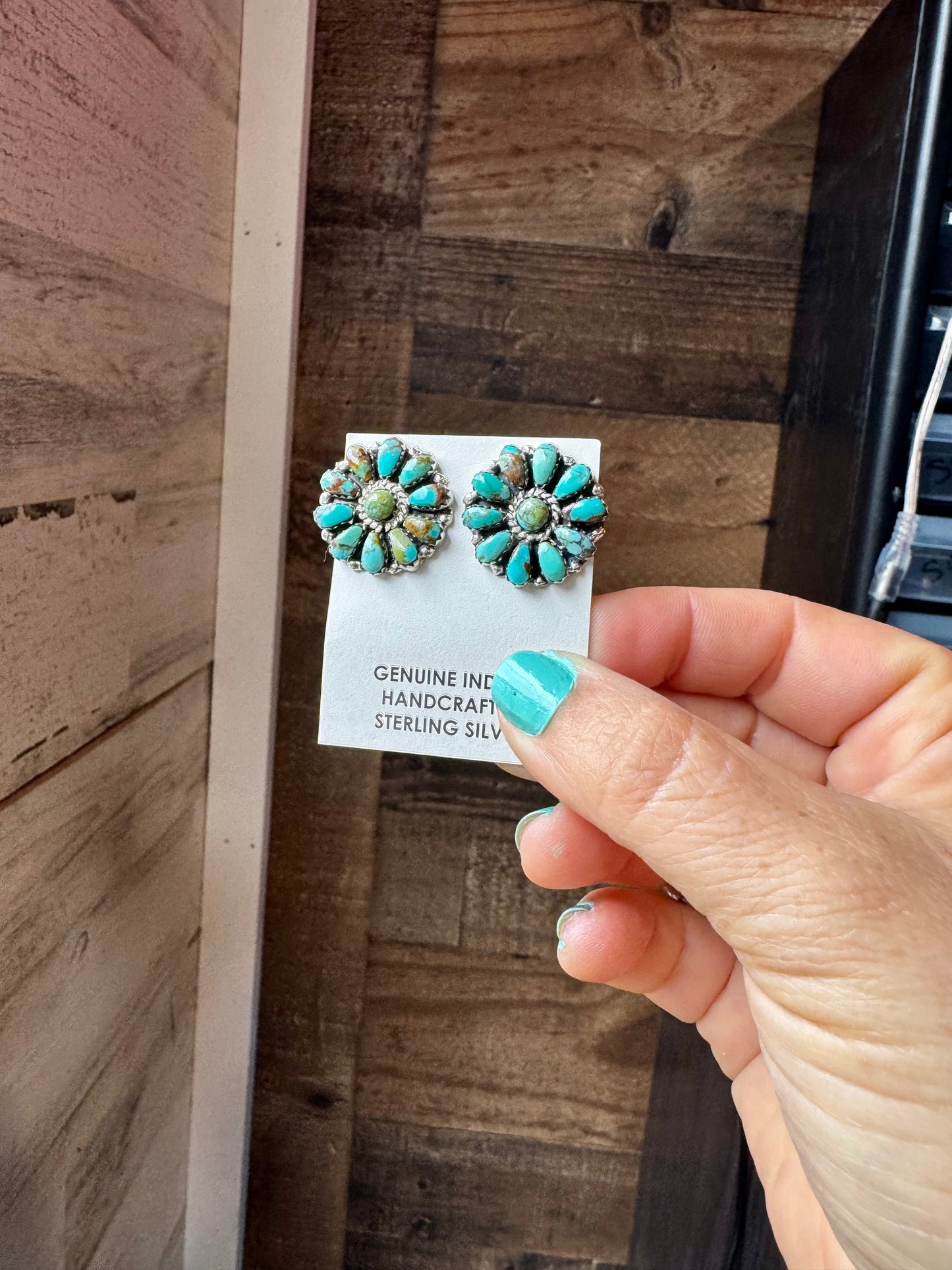 Cluster Earrings – Genuine Turquoise & Sterling Silver