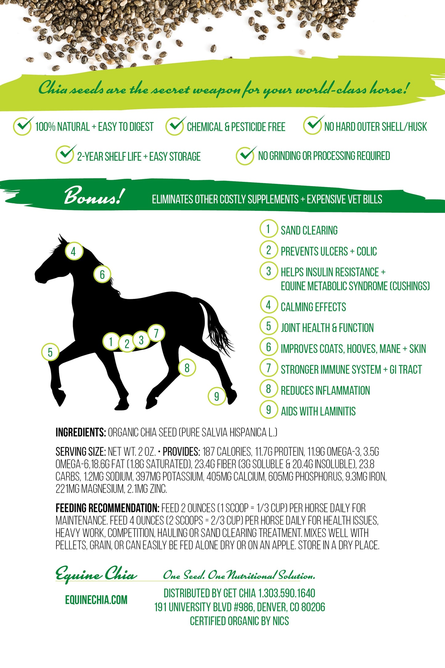 Organic Equine Chia Bulk Sacks (45 LBS)