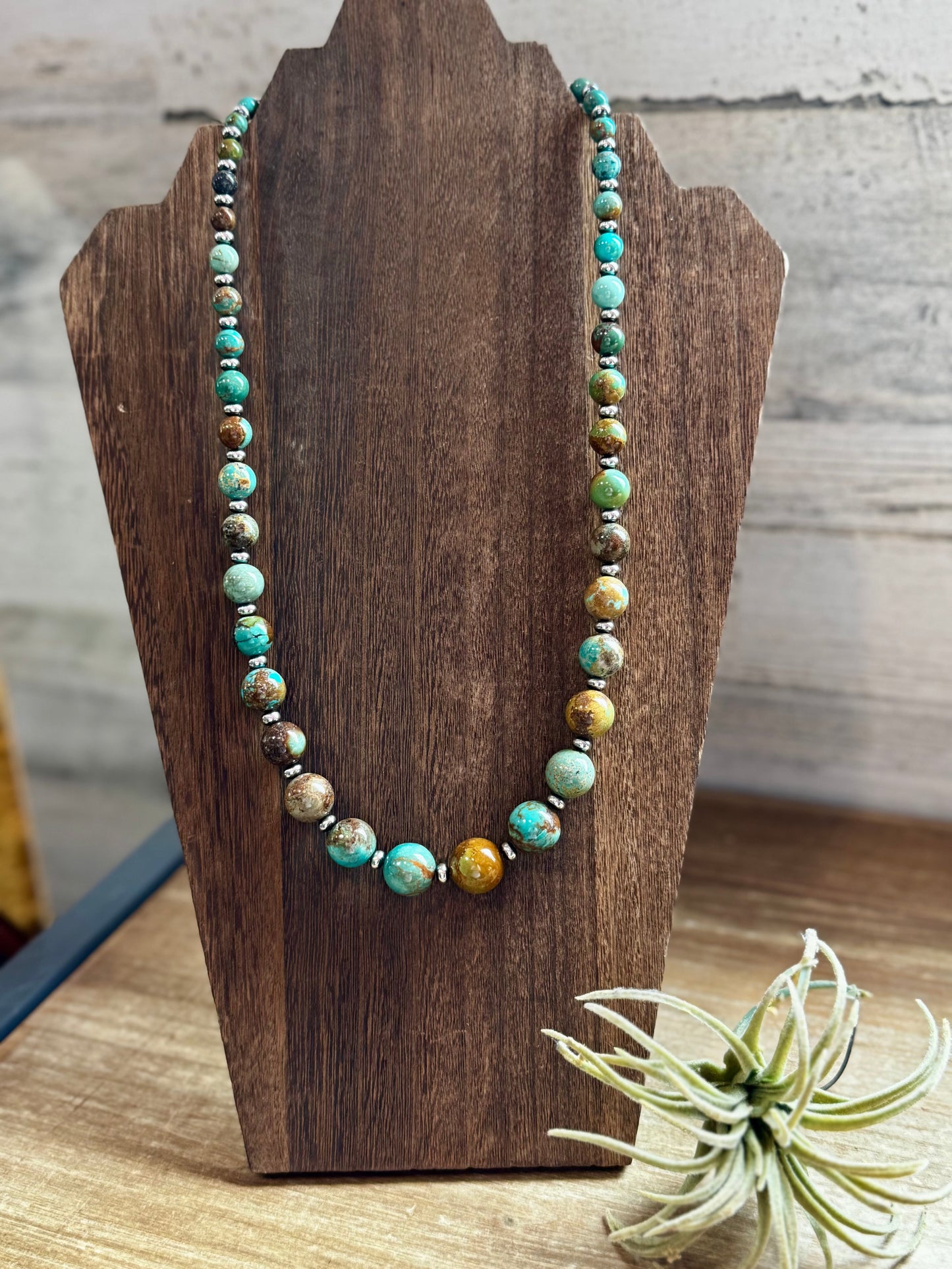 24-Inch Graduated Turquoise Necklace with Sterling Silver Saucers – One-of-a-Kind