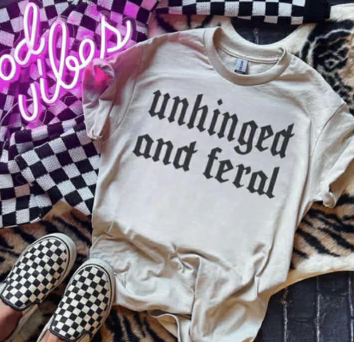 Unhinged and Feral Mommy & Me Kids–Adult Gildan Softstyle Natural Shirt – Graphic Tee, Long Sleeve & Crewneck.