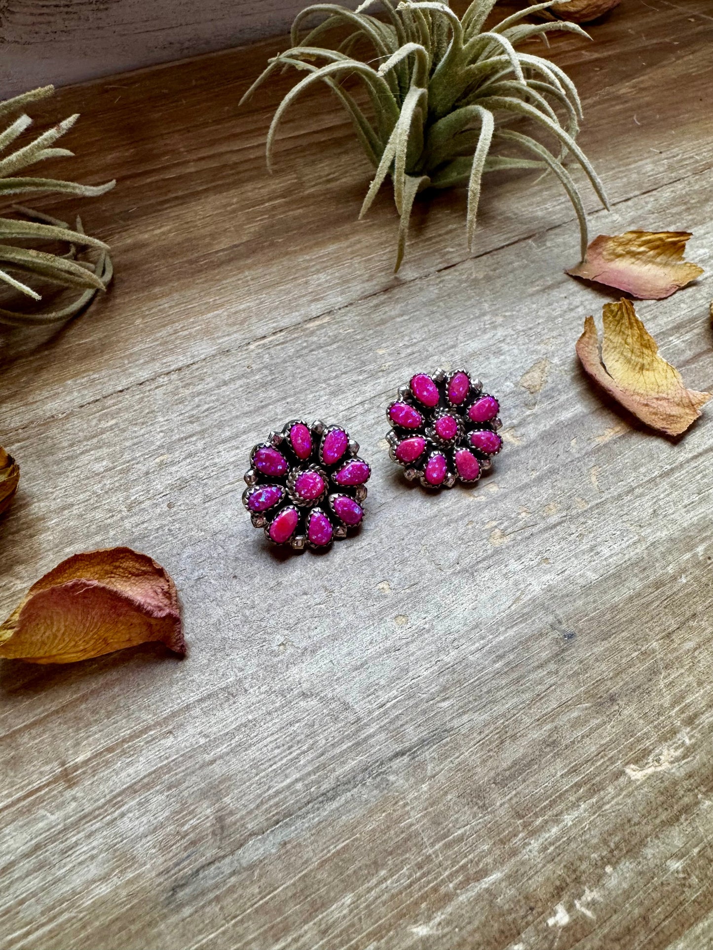 Cluster Earrings – Pink Opal & Sterling Silver