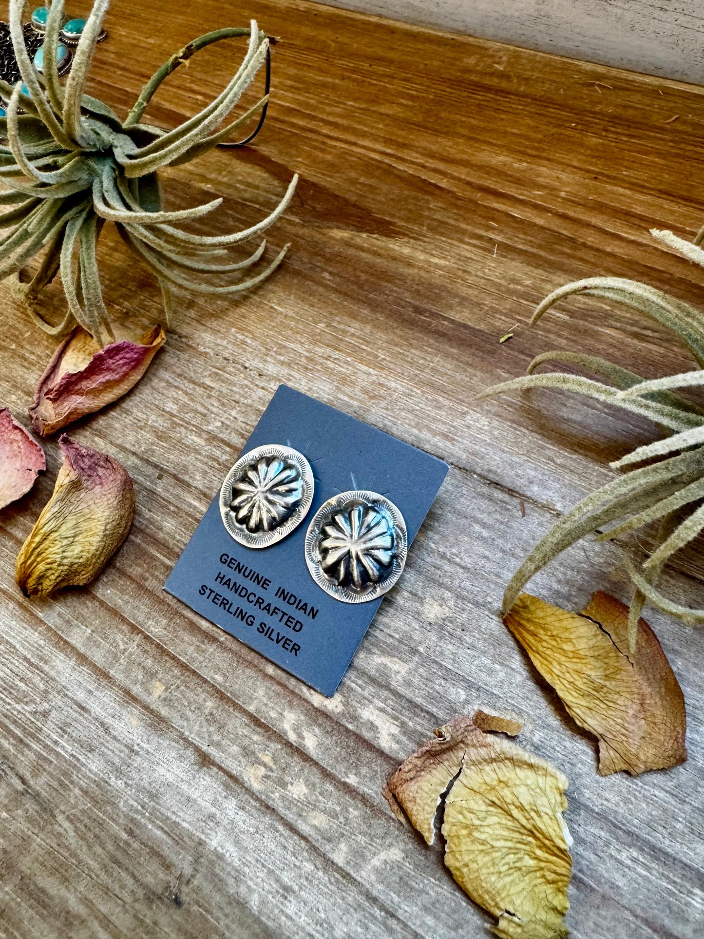 Stamped Sterling Silver Concho Earrings – Unique, Handmade, & USA Made