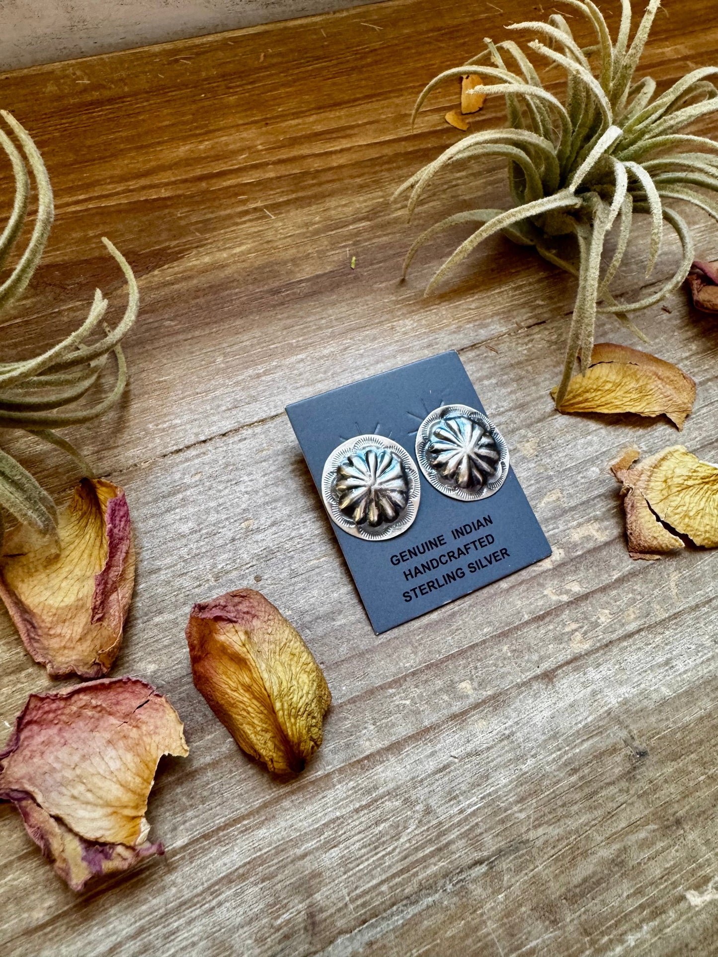 Stamped Sterling Silver Concho Earrings – Unique, Handmade, & USA Made