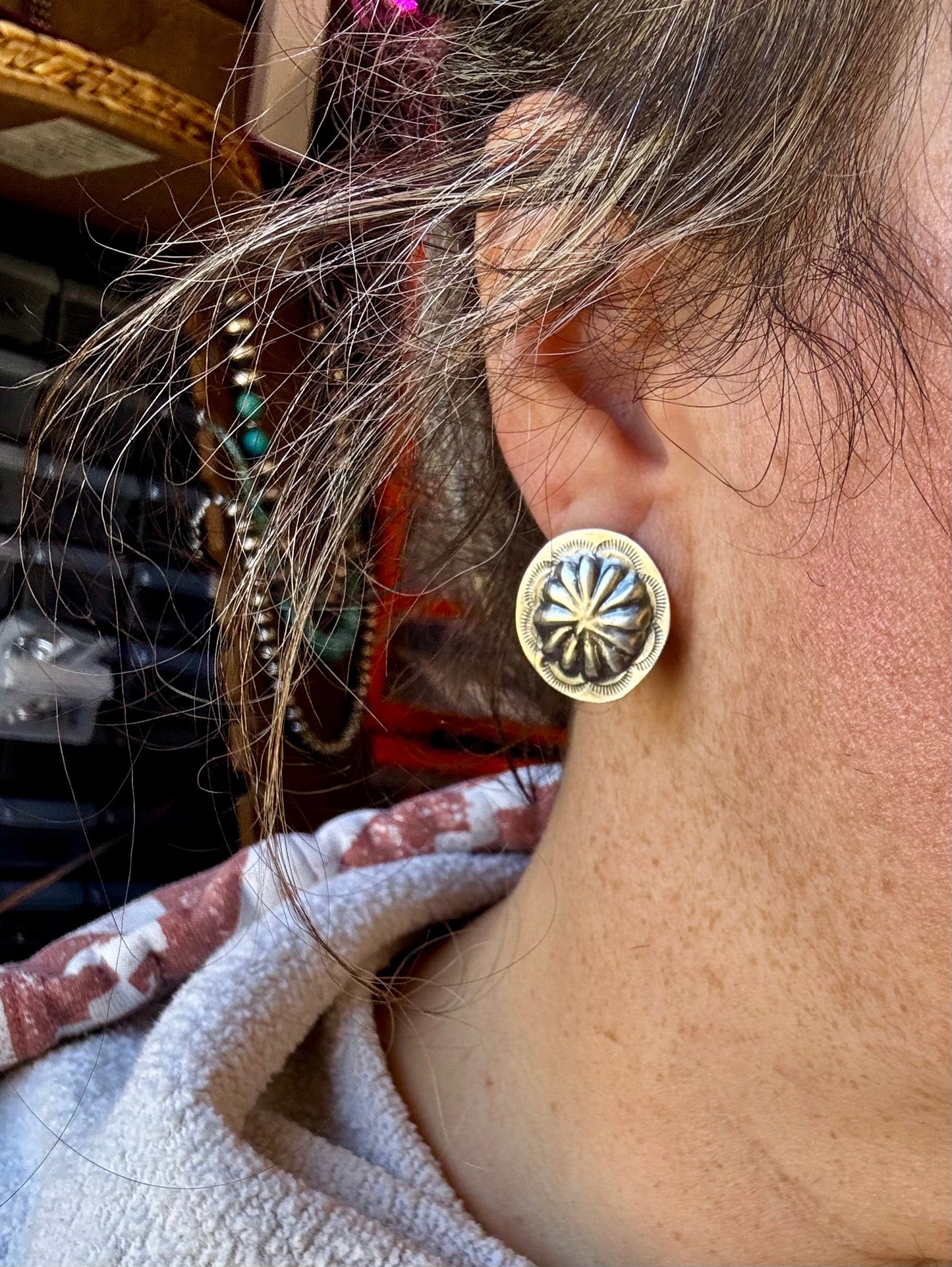Stamped Sterling Silver Concho Earrings – Unique, Handmade, & USA Made