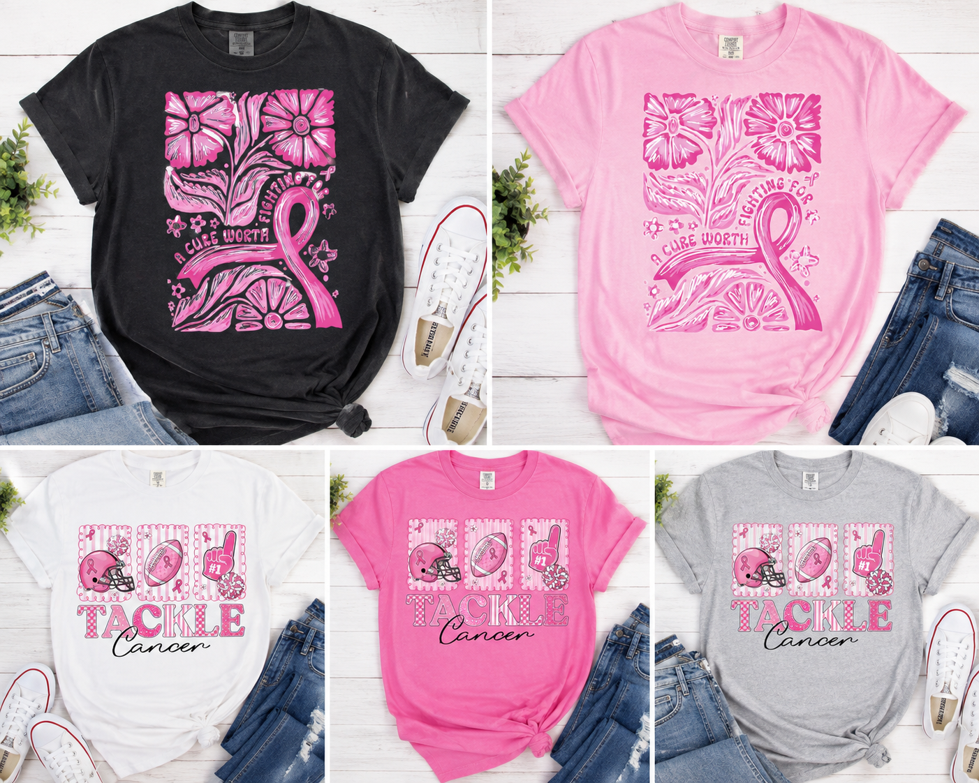 In October /Bow/tackle cancer/floral