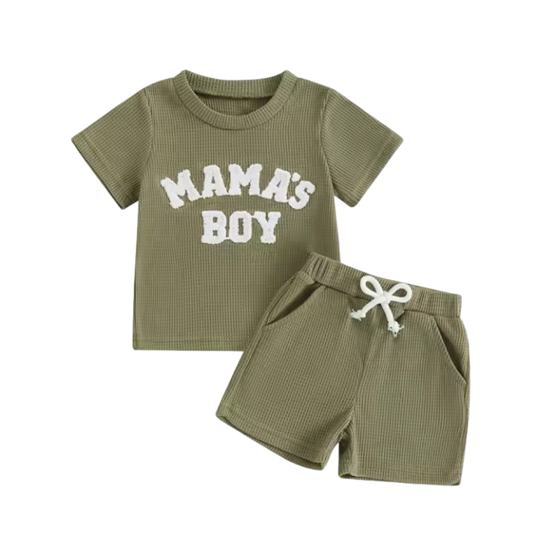 Green Waffle Knit Mama's Boy Chenille Short Set RTS