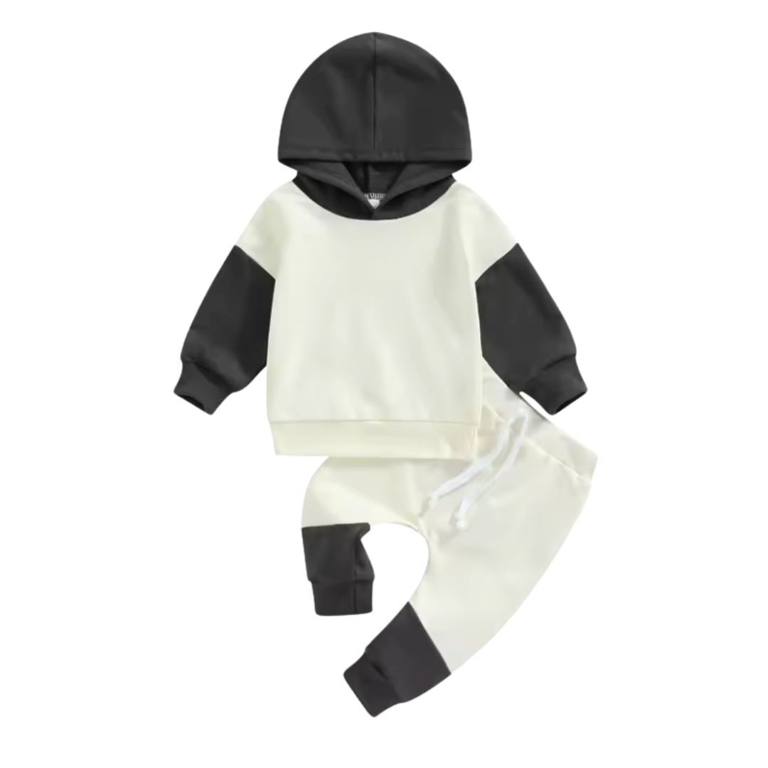 White and Charcoal Colorblock Lounge Set