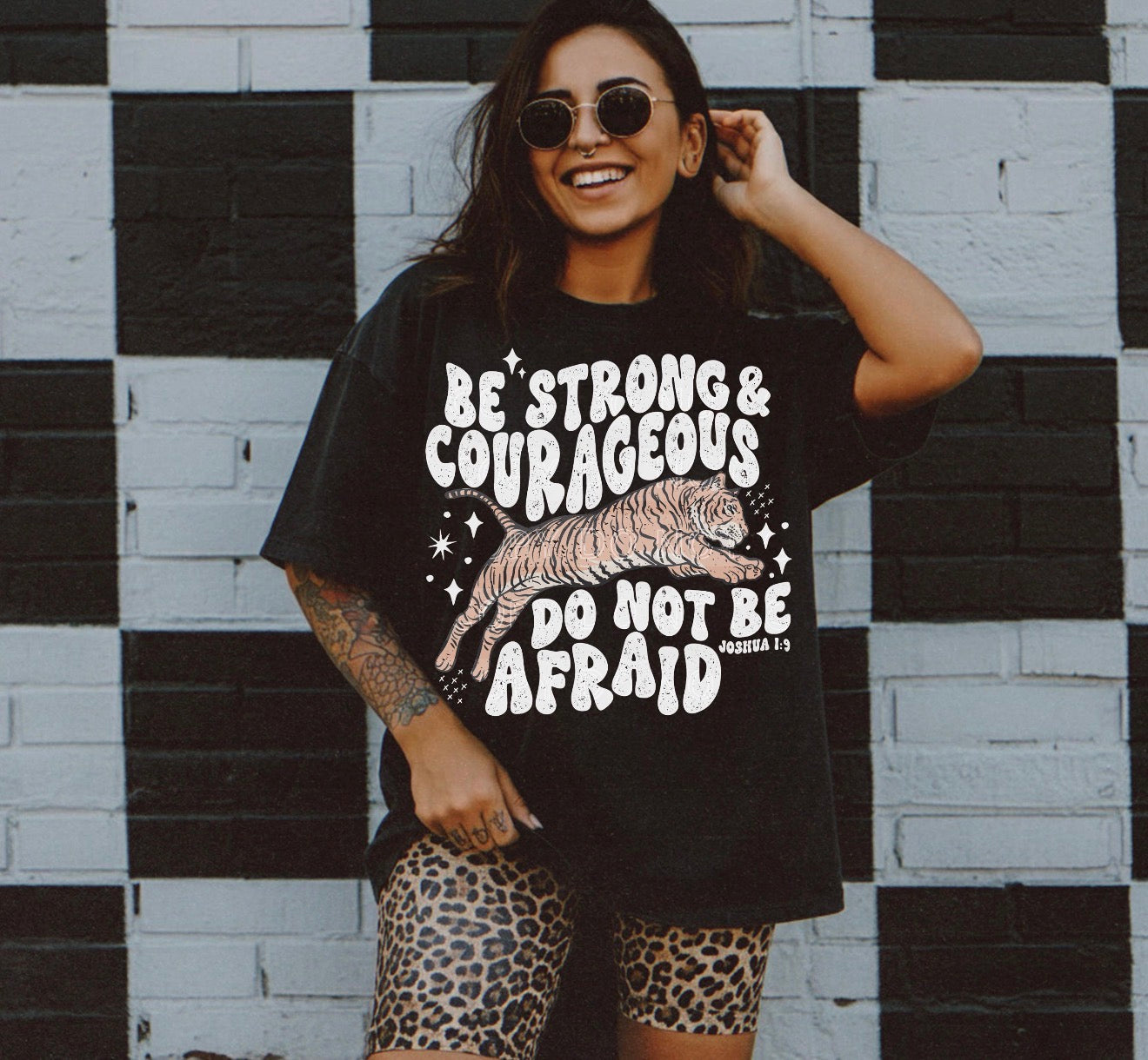 Comfort Colors Be Strong & Courageous Tiger Graphic Tee (Joshua 1:9) Shirt