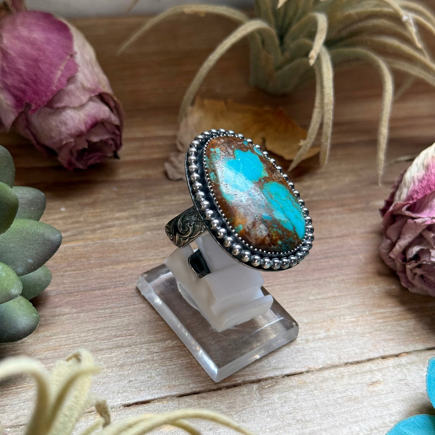 MJ Blue Turquoise Ring – Sterling Silver Adjustable Band
