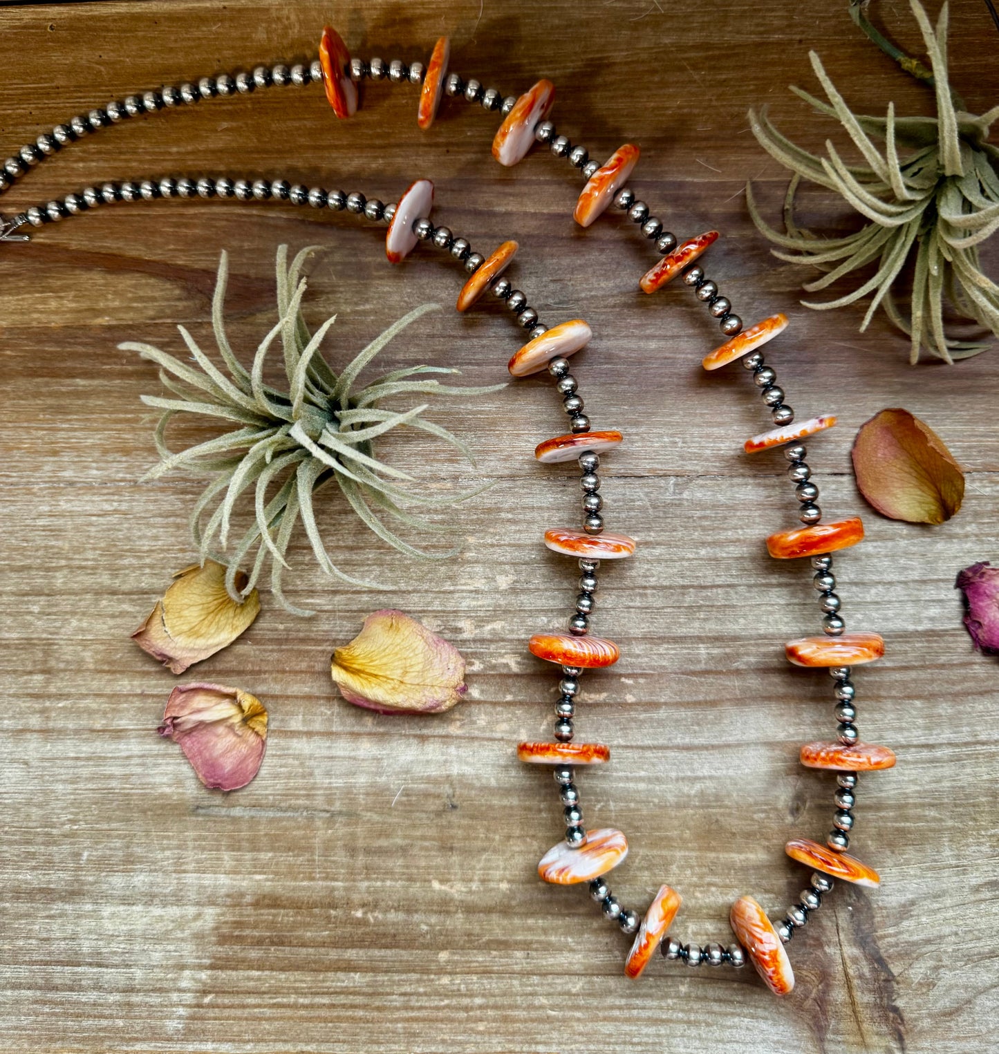 33 inch - American Rodeo Collection - 6 mm Sterling Silver Pearls & Orange Spiny