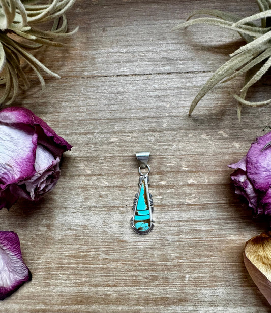 Teardrop Pendant with Kingman Turquoise – Option 5 – Sterling Silver – Native Made by SF – Fits 5mm