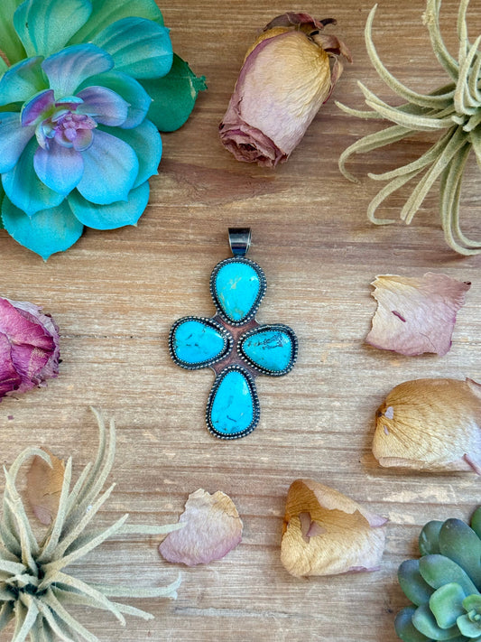 Turquoise Cross Pendant – Sterling Silver (Fits 8mm Pearls)