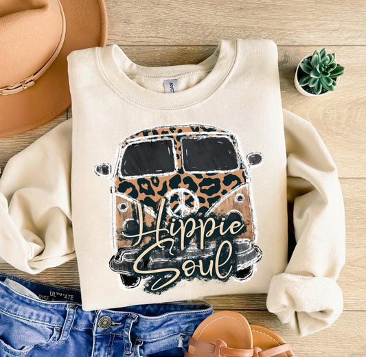 Leopard Hippie Soul Bus Shirt – Graphic Tee, Long Sleeve & Crewneck.