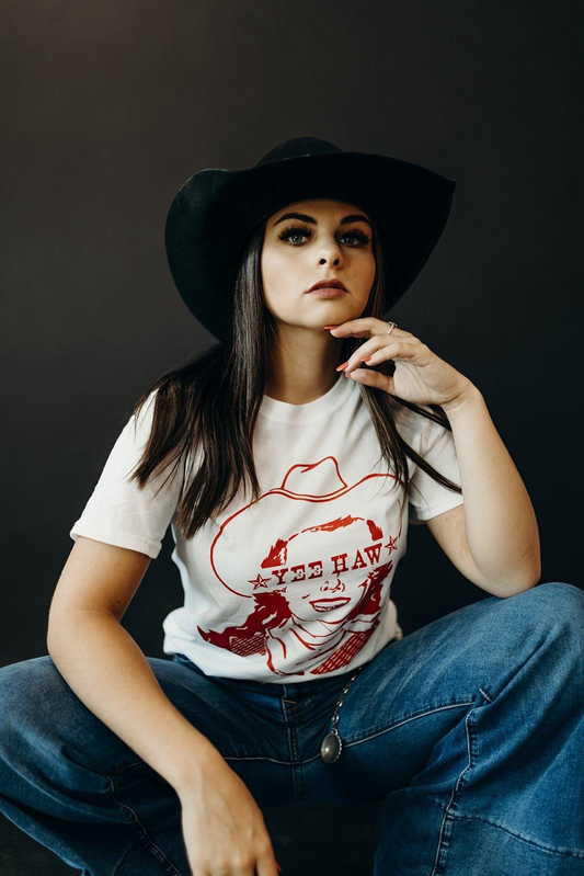 Yee Haw Cowgirl Line Art Western Shirt – Graphic Tee, Long Sleeve & Crewneck.