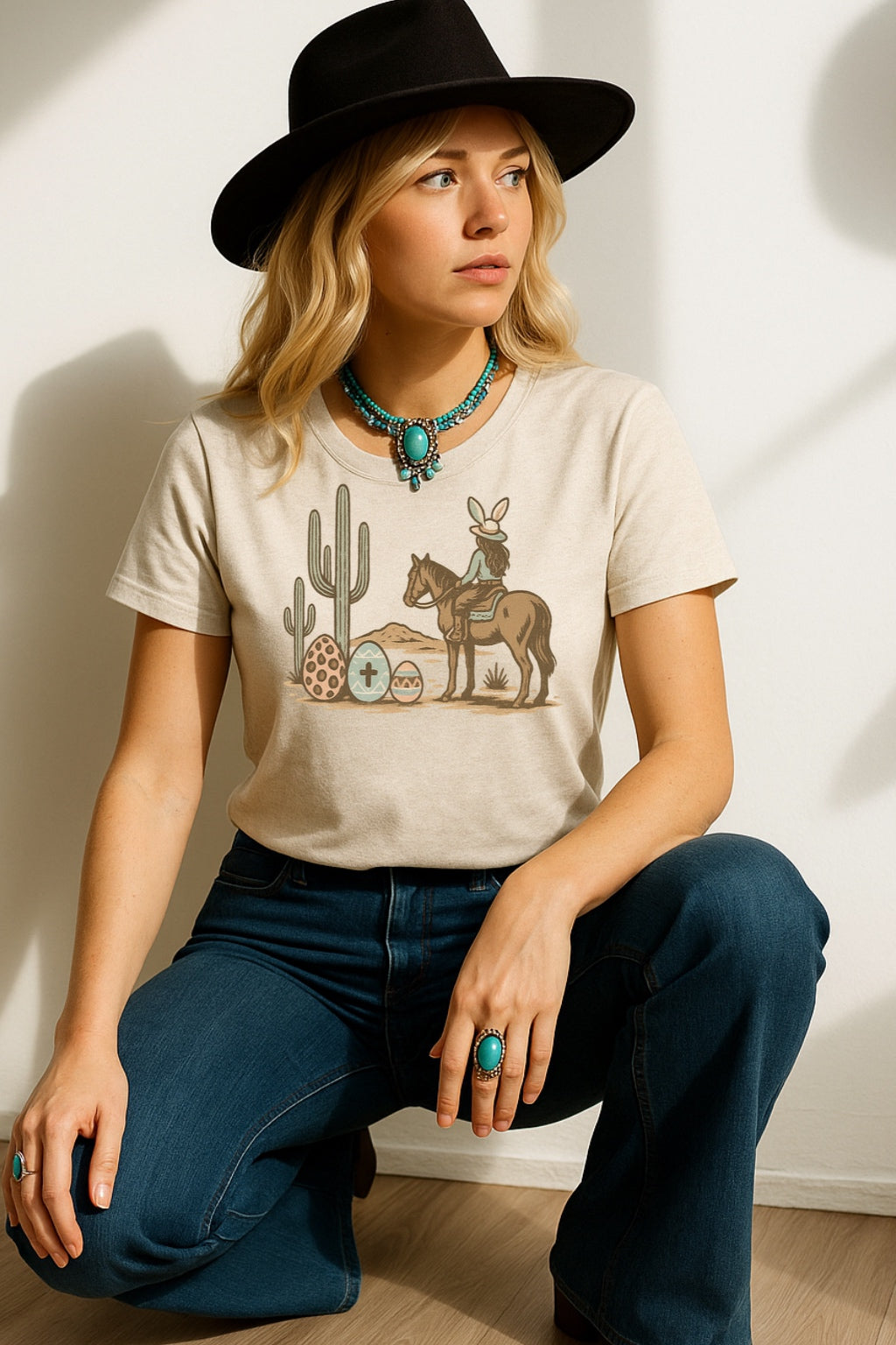 Western Cowgirl Desert Easter Shirt – Graphic Tee, Long Sleeve & Crewneck
