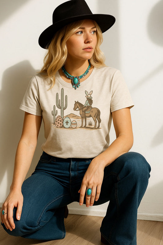 Western Cowgirl Desert Easter Shirt – Graphic Tee, Long Sleeve & Crewneck