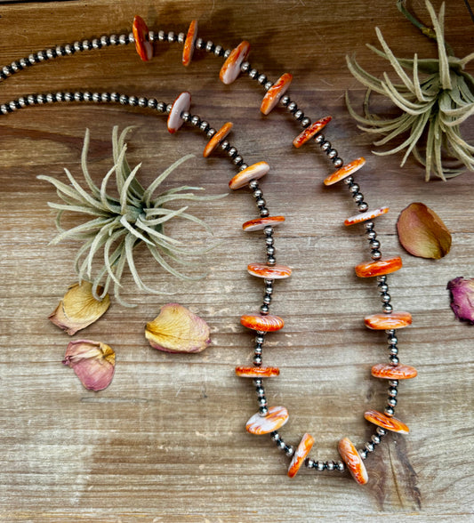 33 inch - American Rodeo Collection - 6 mm Sterling Silver Pearls & Orange Spiny