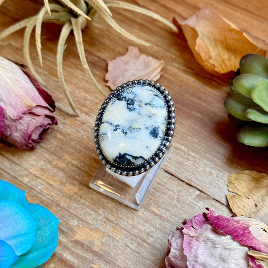 MJ White Buffalo Ring – Sterling Silver Adjustable Band