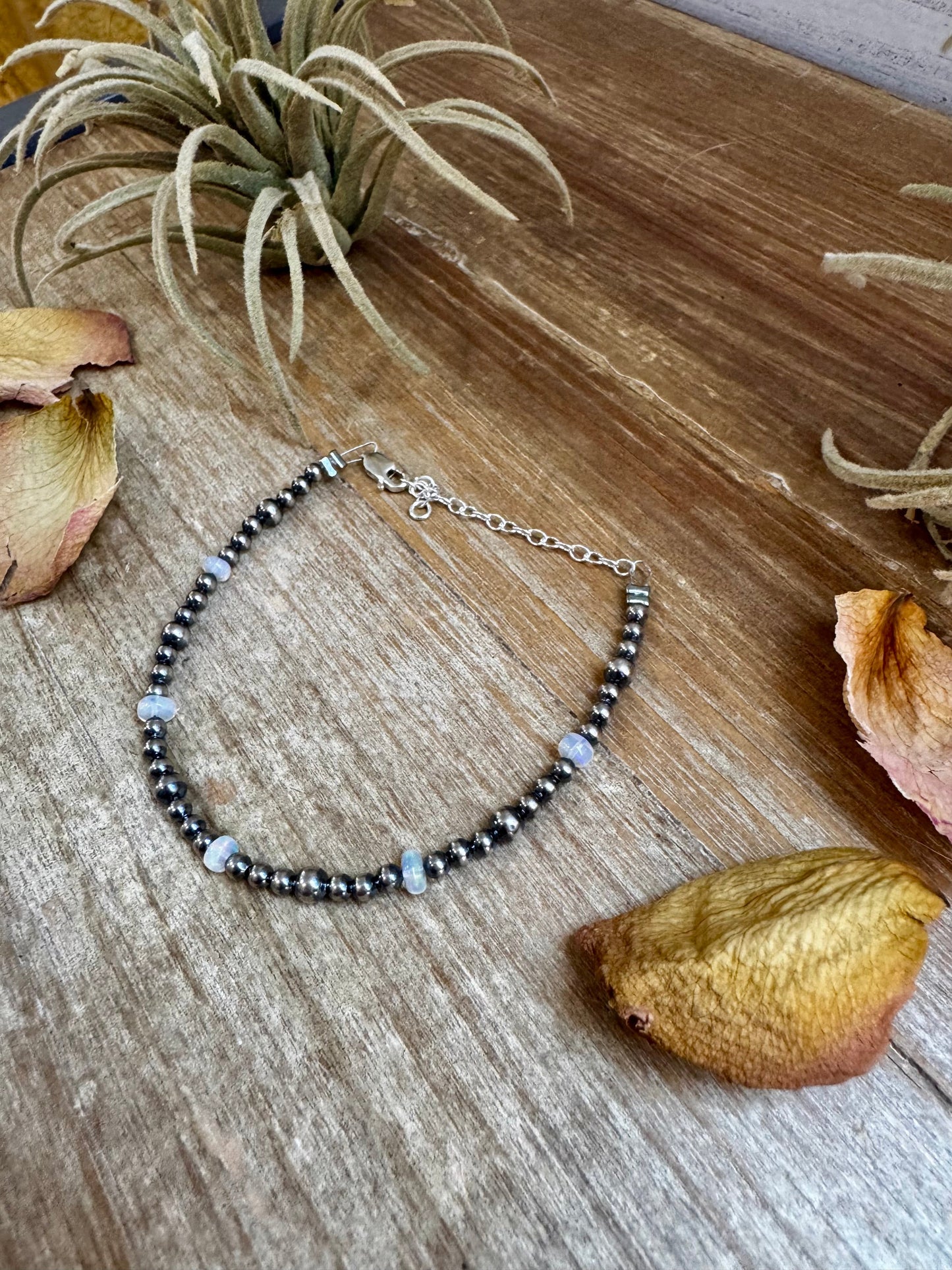 White Opal & Sterling Silver Pearl Bracelet