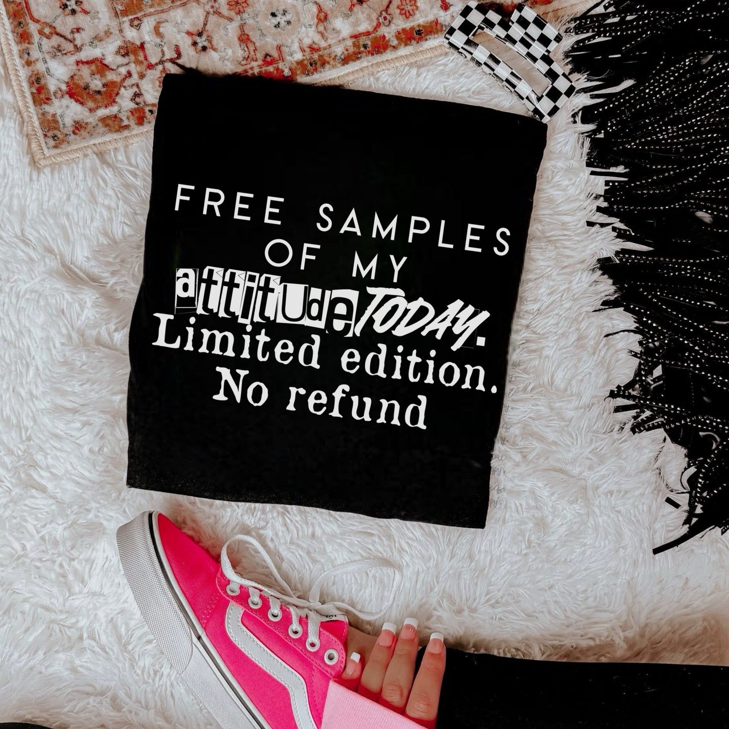Free Samples of My Attitude Today Kids–Adult Gildan Black Shirt – Graphic Tee, Long Sleeve & Crewneck.