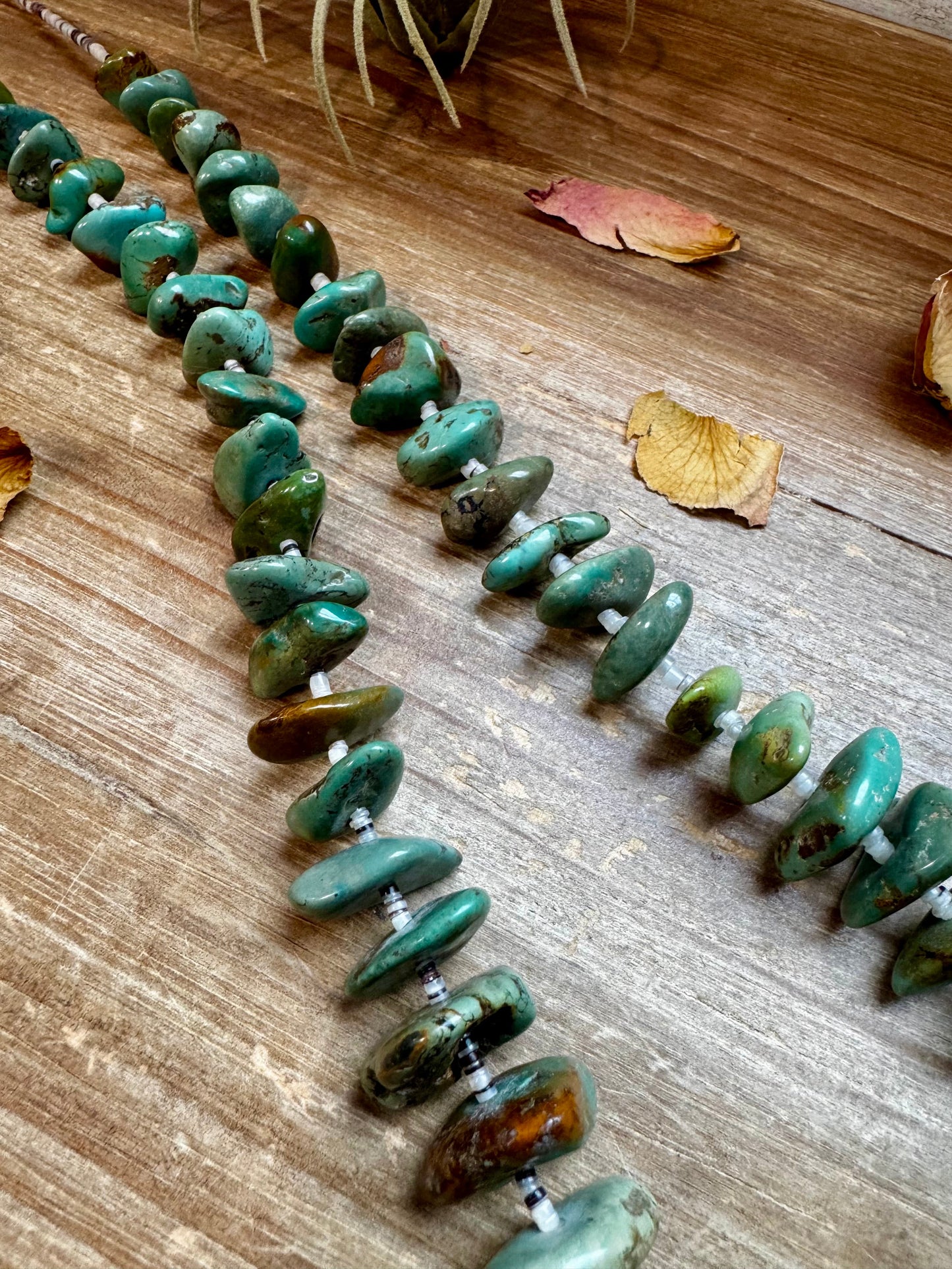 34-Inch Natural Shell & Turquoise Nugget Necklace