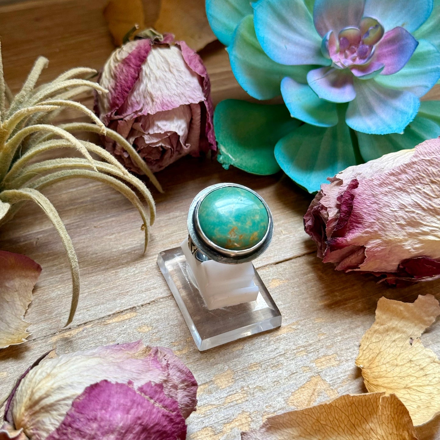 6 1/2 ring MJ round - green turquoise made in the house silversmith
