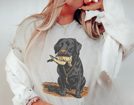 Duck Hunting Lab Retriever Mommy & Me Kids–Adult Gildan Sport Grey Shirt – Graphic Tee, Long Sleeve & Crewneck.