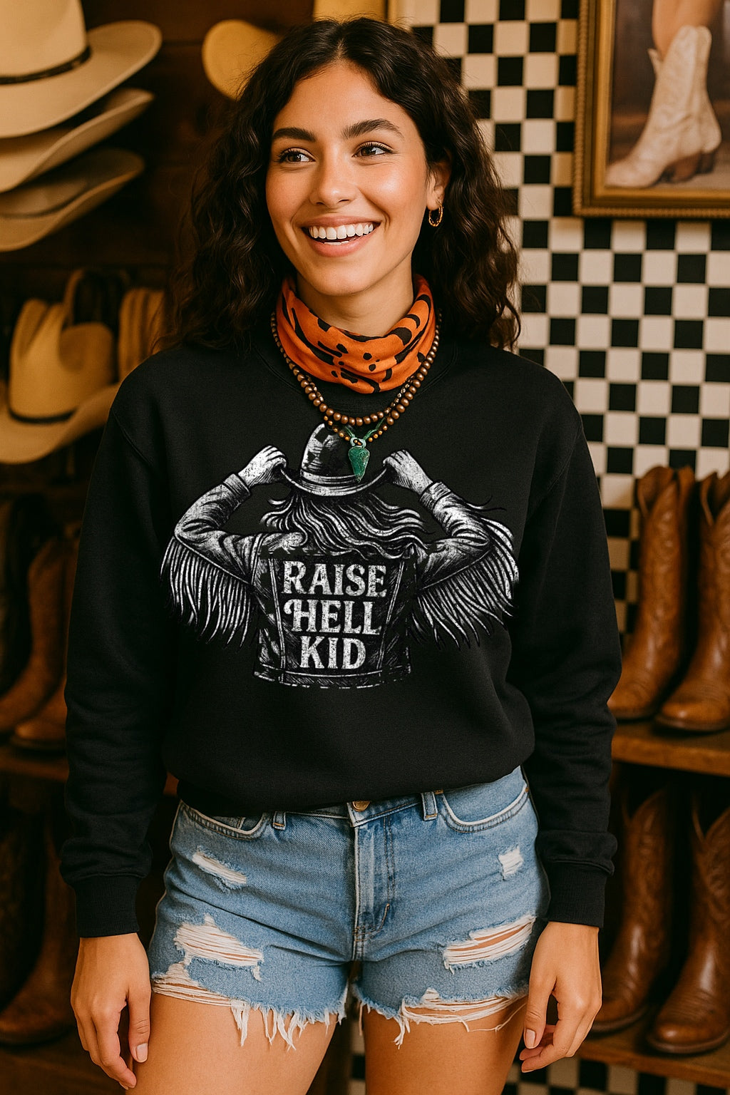 Raise Hell Kid Western Cowgirl Graphic Shirt – Graphic Tee, Long Sleeve & Crewneck