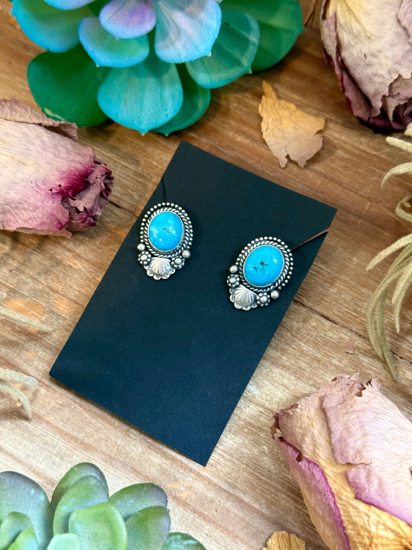 45 - Sterling Silver Kingman Turquoise Stud Earrings by Shay Pfeiffer