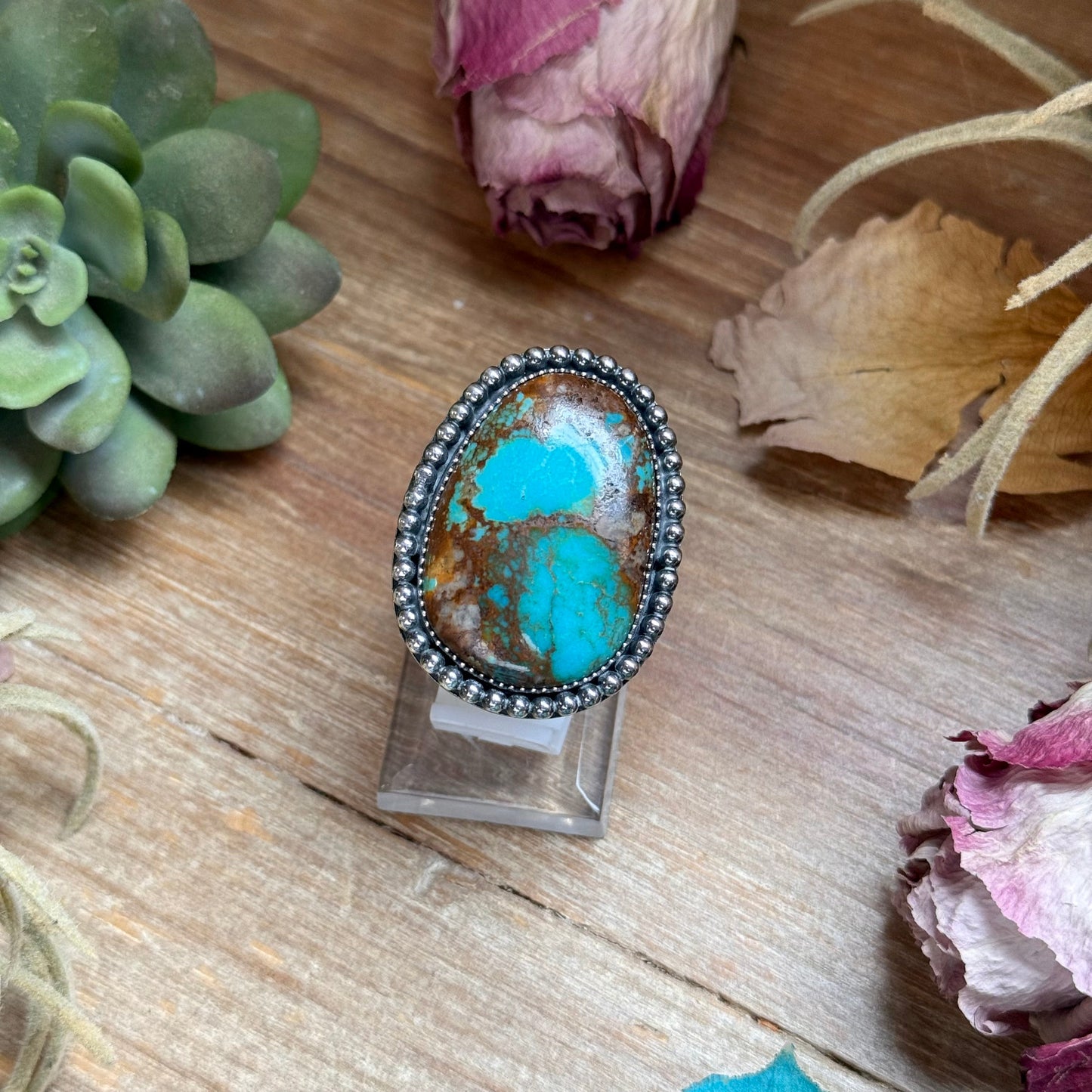 MJ Blue Turquoise Ring – Sterling Silver Adjustable Band